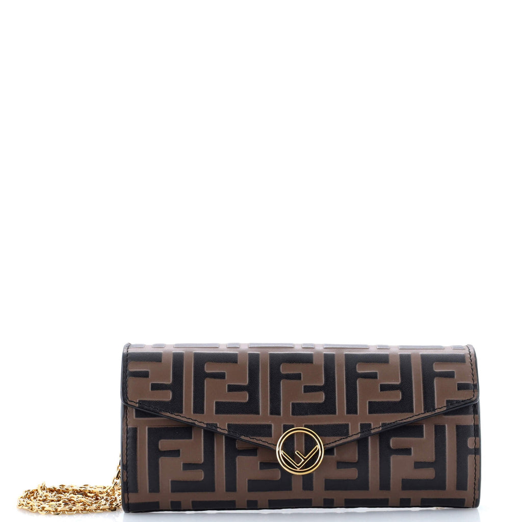 F is Fendi Continental Chain Wallet Zucca Embossed Leather