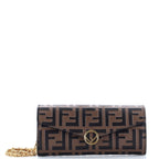 F is Fendi Continental Chain Wallet Zucca Embossed Leather