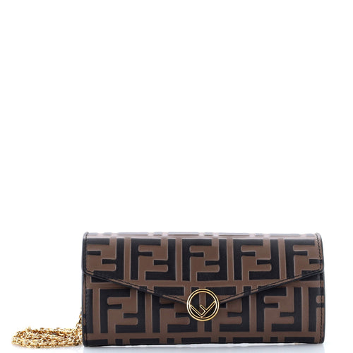 F is Fendi Continental Chain Wallet Zucca Embossed Leather