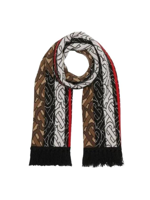 Burberry TB Monogram Stripe Knit Football Scarf Bridal Brown