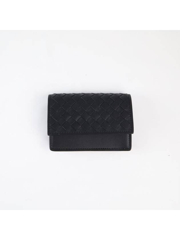 Bottega Veneta Intrecciato Flap Business Card Wallet Black