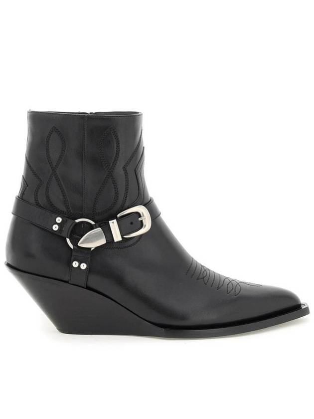CELINE Moon Harness Calfskin Zip-Up Ankle Boots Black