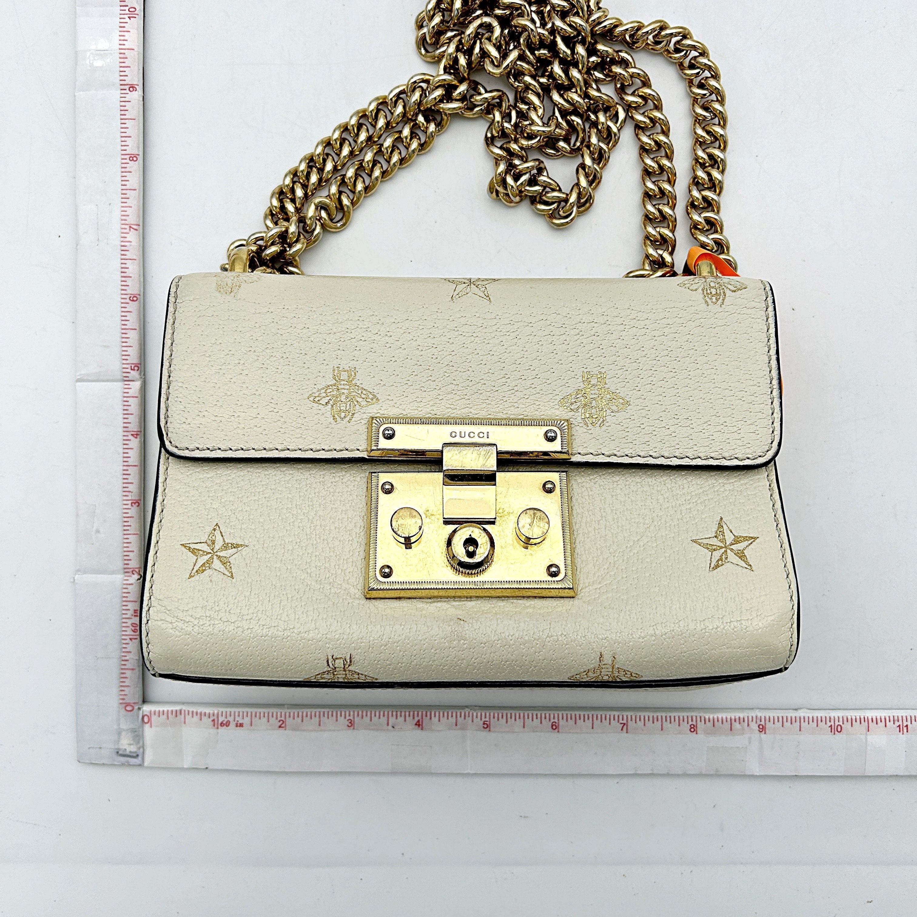 GUCCI Grained Calfskin Bee Star Small Padlock Shoulder Bag White  2505092204