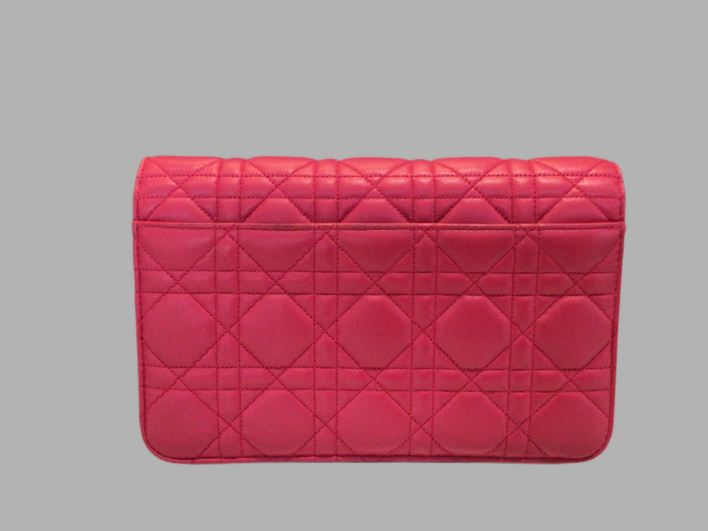 Christian  Dior Fuchsia Cannage Quilted Lambskin Leather Miss Dior Pouch Bag