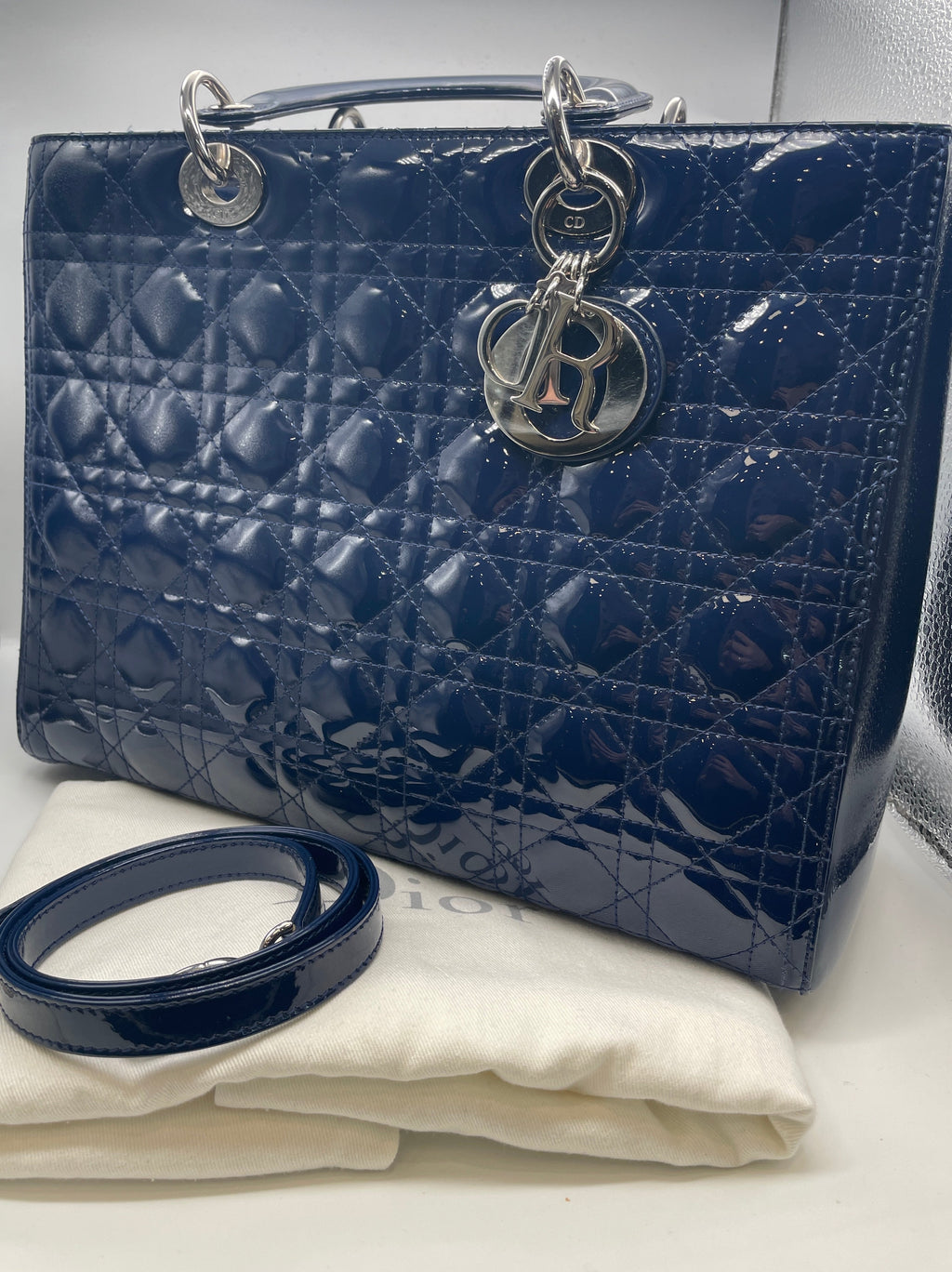 Lady Dior Large Navy Blue Handbag