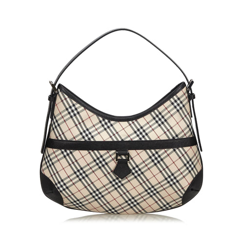 Pre-Loved Burberry Brown Beige Canvas Fabric Nova Check Hobo Bag United Kingdom