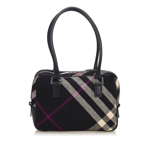 Pre-Loved Burberry Black Wool Fabric Plaid Shoulder Bag United Kingdom