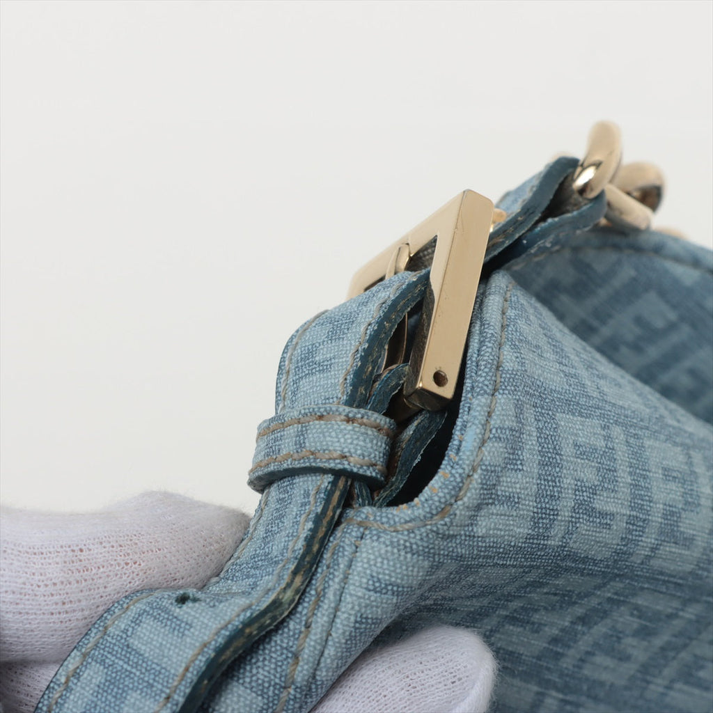 Fendi Blue Zucchino Coated Canvas Baguette Bag