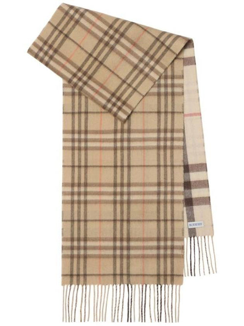 Burberry Reversible Contrast Check Cashmere Scarf Beige