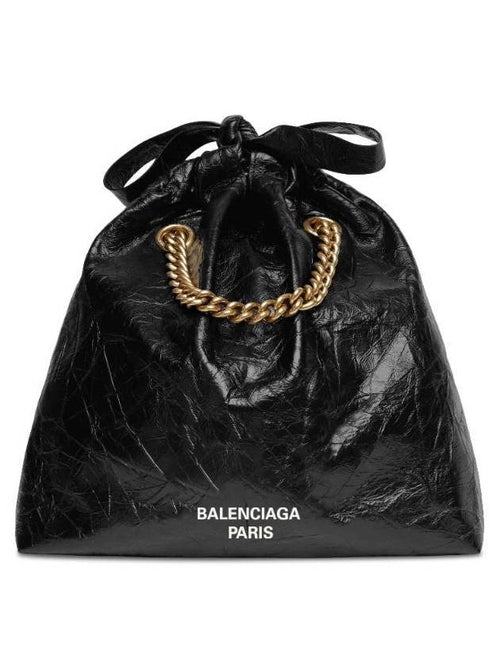 Balenciaga Crush Small Leather Shoulder Bag Black