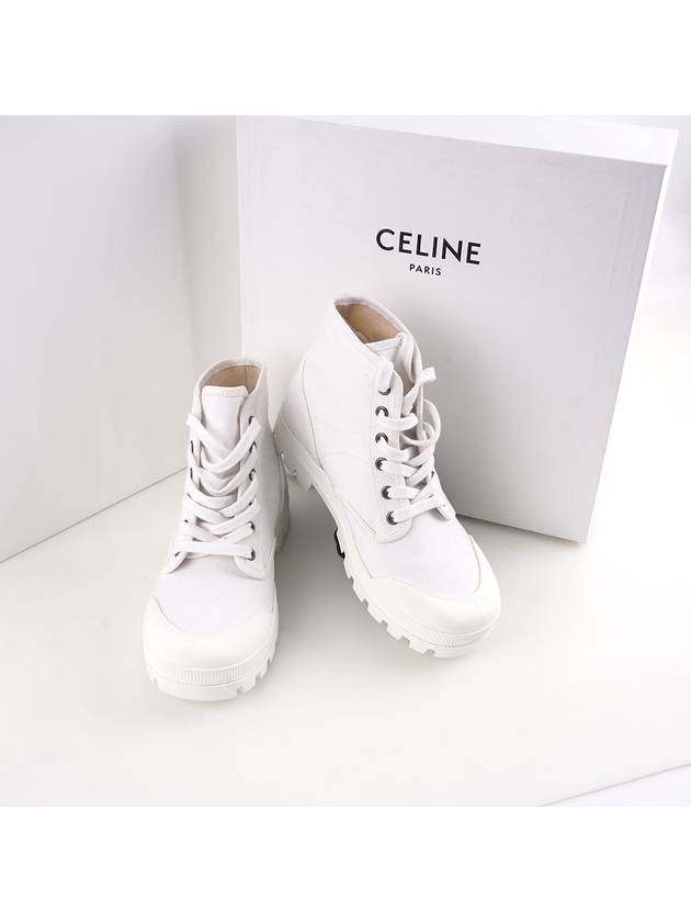 CELINE Logo Patapans Lace Up High Top Sneakers White