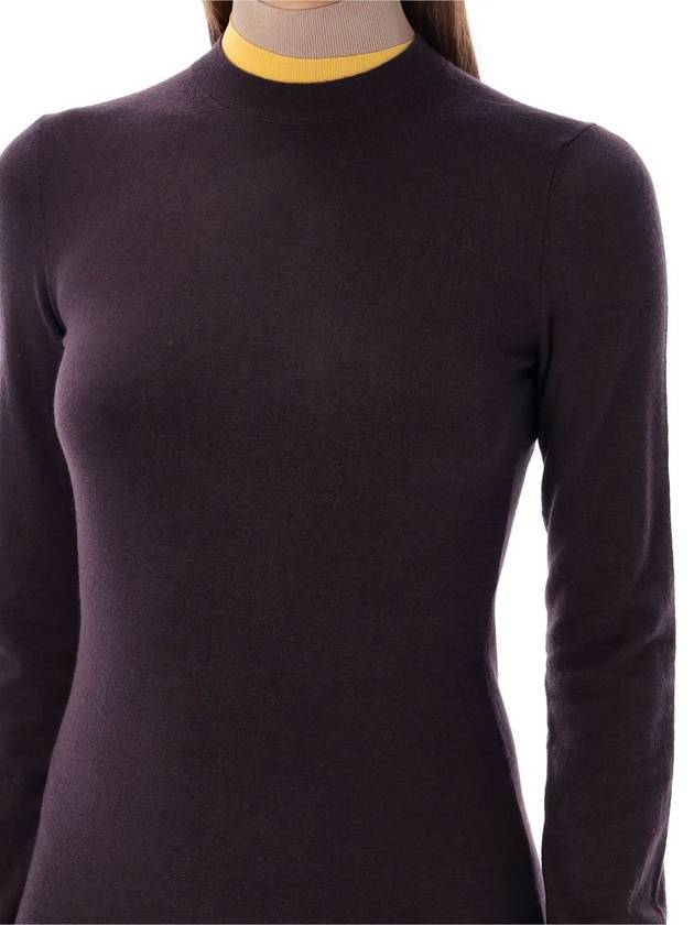 Fendi High Neck Wool Short Dress Dark Purple