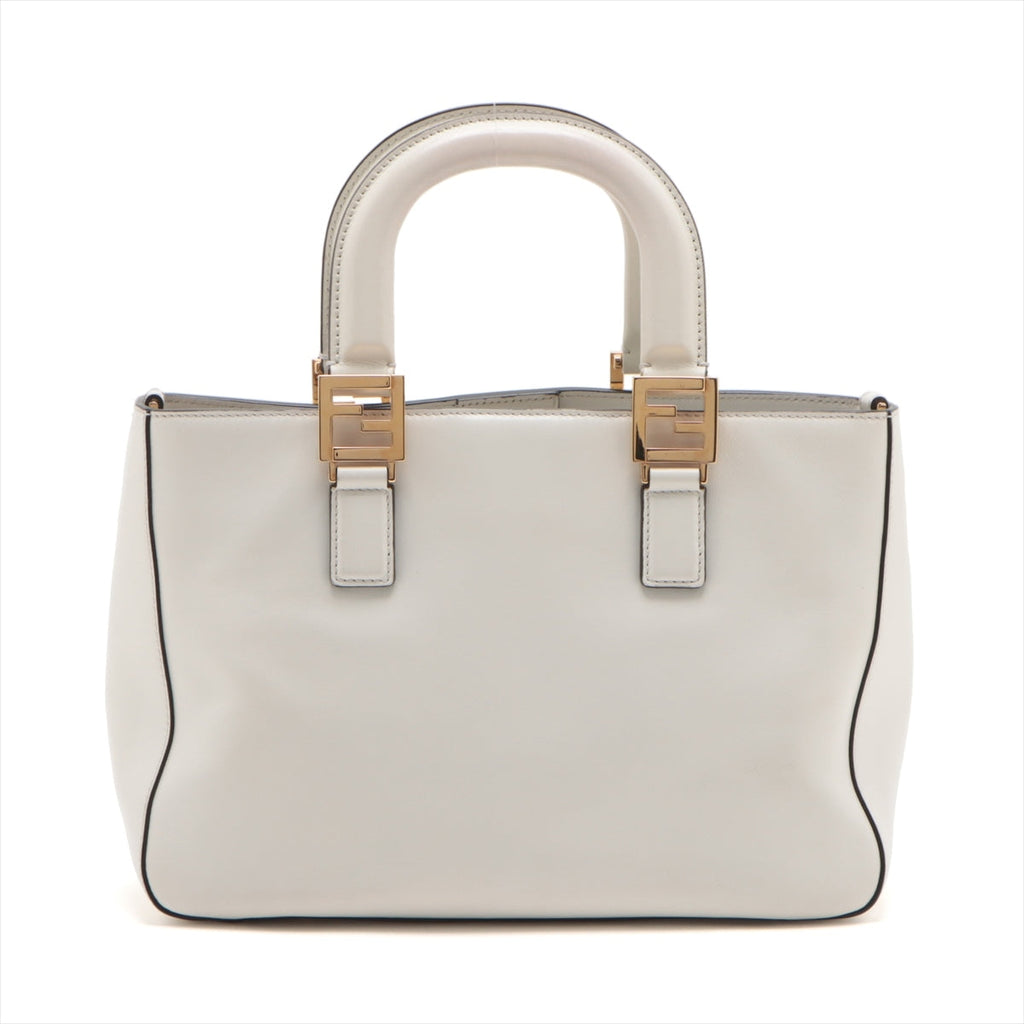 Fendi FF Tote Small Leather 2WAY Handbag White 8BH367