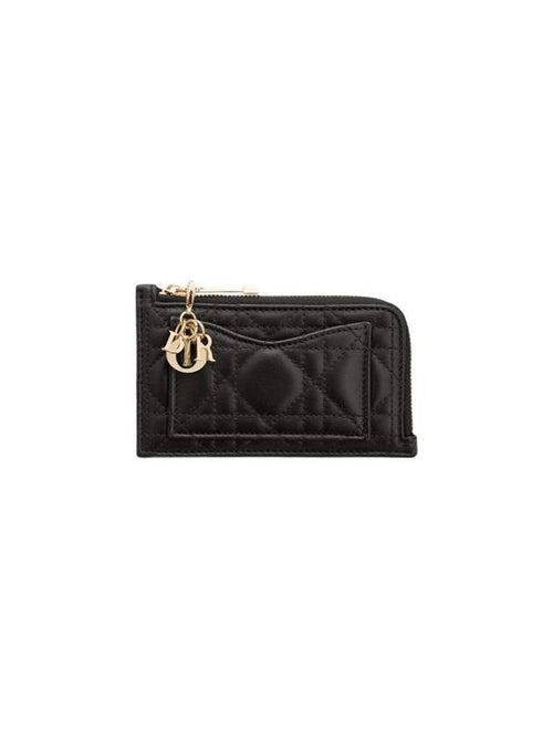 Lady Compact Cannage Zipper Lambskin Card Wallet Black Dior