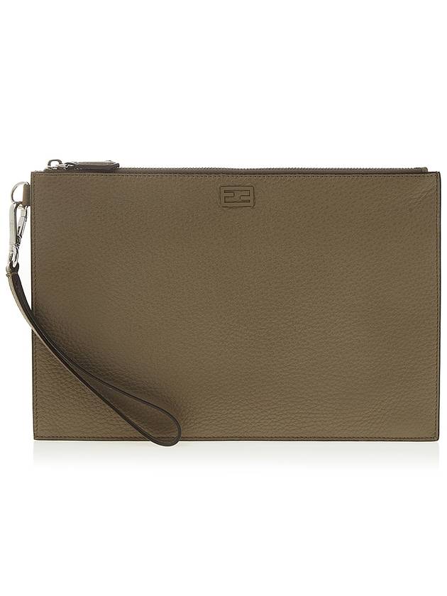 Fendi FF Logo Flat Leather Clutch Bag Beige
