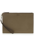 Fendi FF Logo Flat Leather Clutch Bag Beige