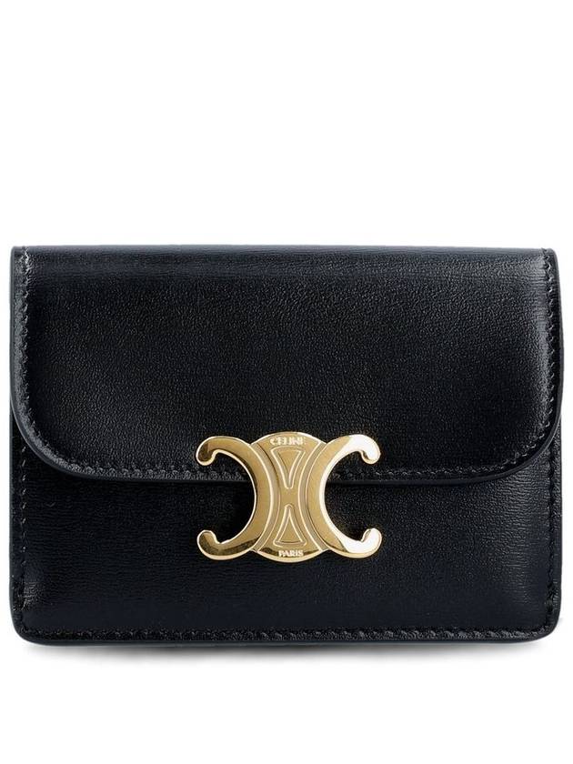 CELINE Triomphe Shiny Calfskin Flap Card Wallet Black