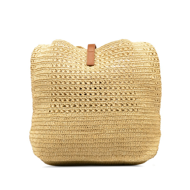 Saint Laurent Hob Bag YSL Logo Cago Shoulder Bag Tote Bag Beige Raffia  Saint Laurent
