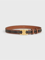 CELINE Women's Medium Triomphe Canvas Calfskin Belt Brown