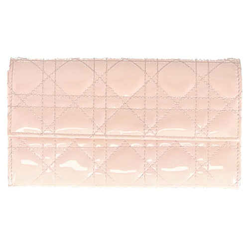Dior Cannage Quilted Lady Dior Wallet in Pastel Pink Lambskin Leather