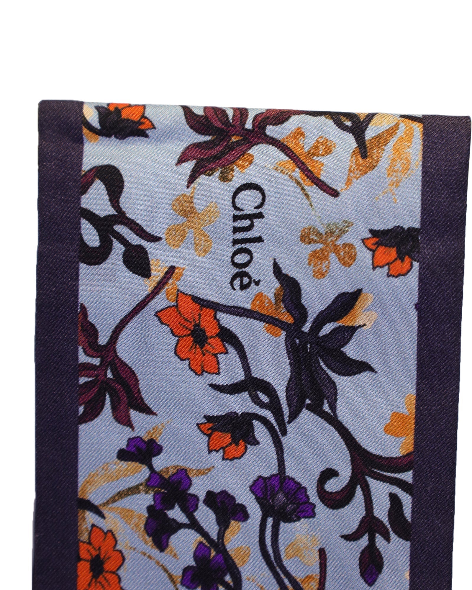 Chloe Floral Printed Scarf in Light Blue Silk