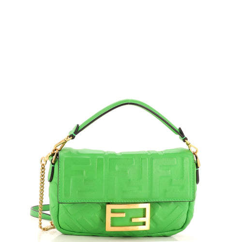 FENDI Baguette NM Bag Zucca Embossed Leather Mini