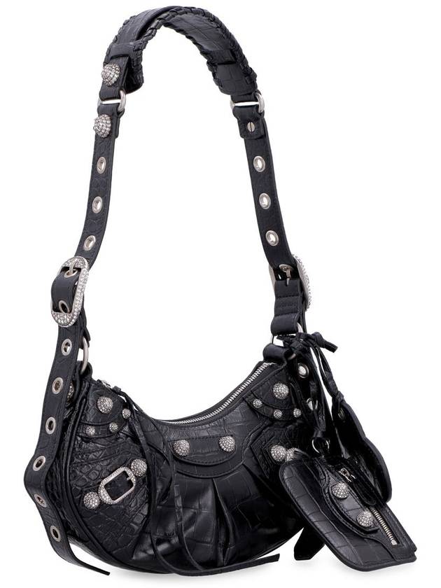 Balenciaga Le Cagole Crocodile Embossed Shoulder Bag Black