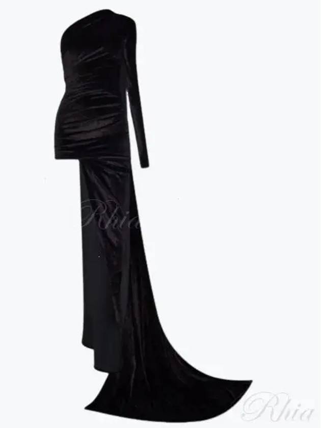 Balenciaga One Shoulder Velvet Long Dress Black