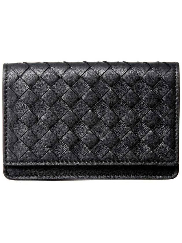 Bottega Veneta Intrecciato Flap Business Card Wallet Black