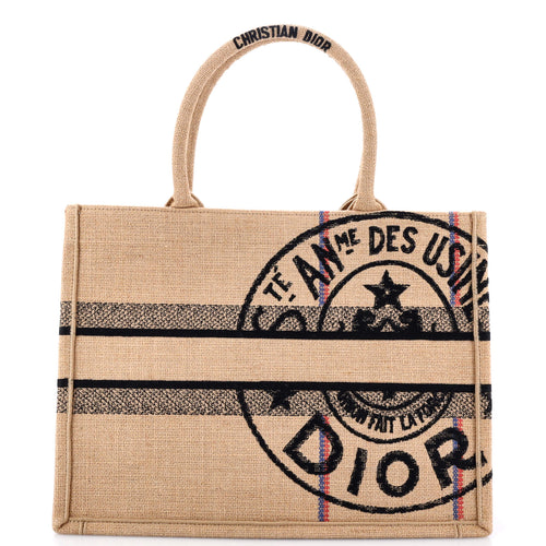 Dior Book Tote Embroidered Jute Canvas Medium