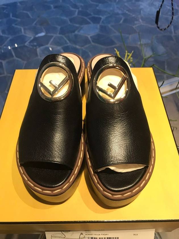 Fendi Logo Slippers Black