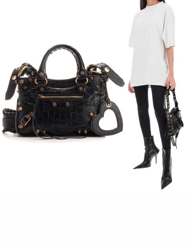 Balenciaga Neo Cagole Small Crocodile Embossed Leather Tote Bag Black