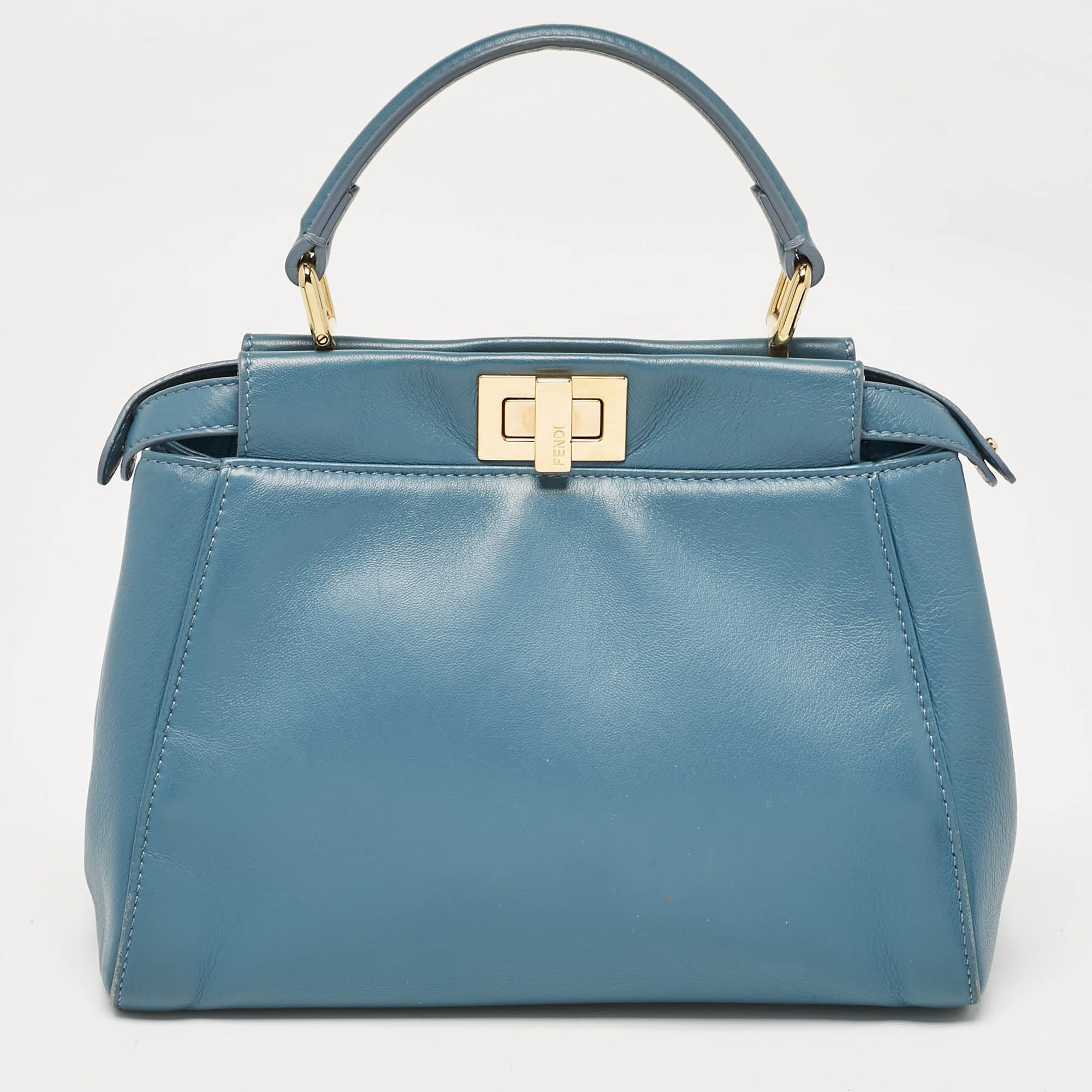 Fendi Blue Leather Mini Peekaboo Top Handle Bag