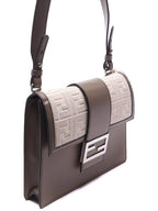 Fendi FF Flat Baguette Leather Cross Bag Grey