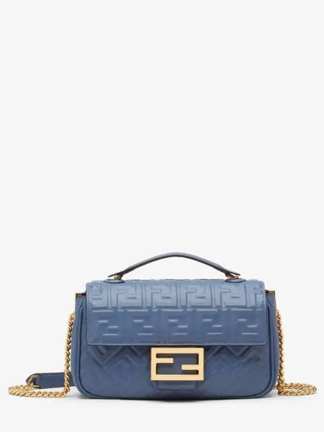 Fendi Baguette Medium Nappa Leather Chain Shoulder Bag Blue