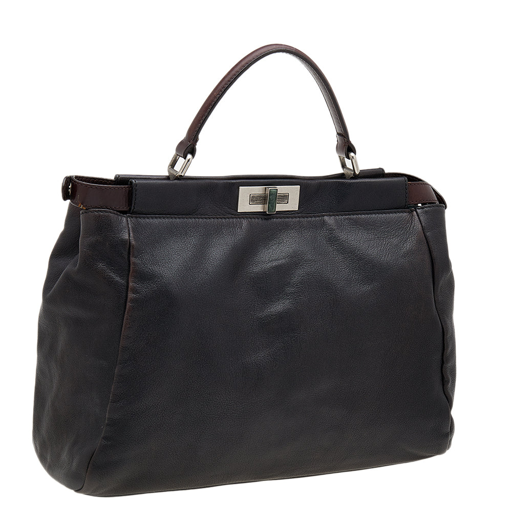 Fendi /dark Leather Large Peekaboo Top Handle Bag