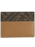 Fendi FF square leather card wallet beige
