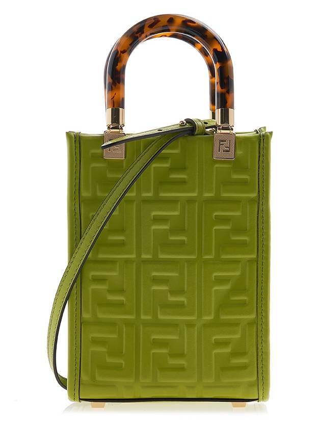 Fendi Sunshine Embossed Logo Leather Mini Cross Bag Green