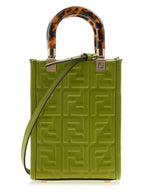 Fendi Sunshine Embossed Logo Leather Mini Cross Bag Green