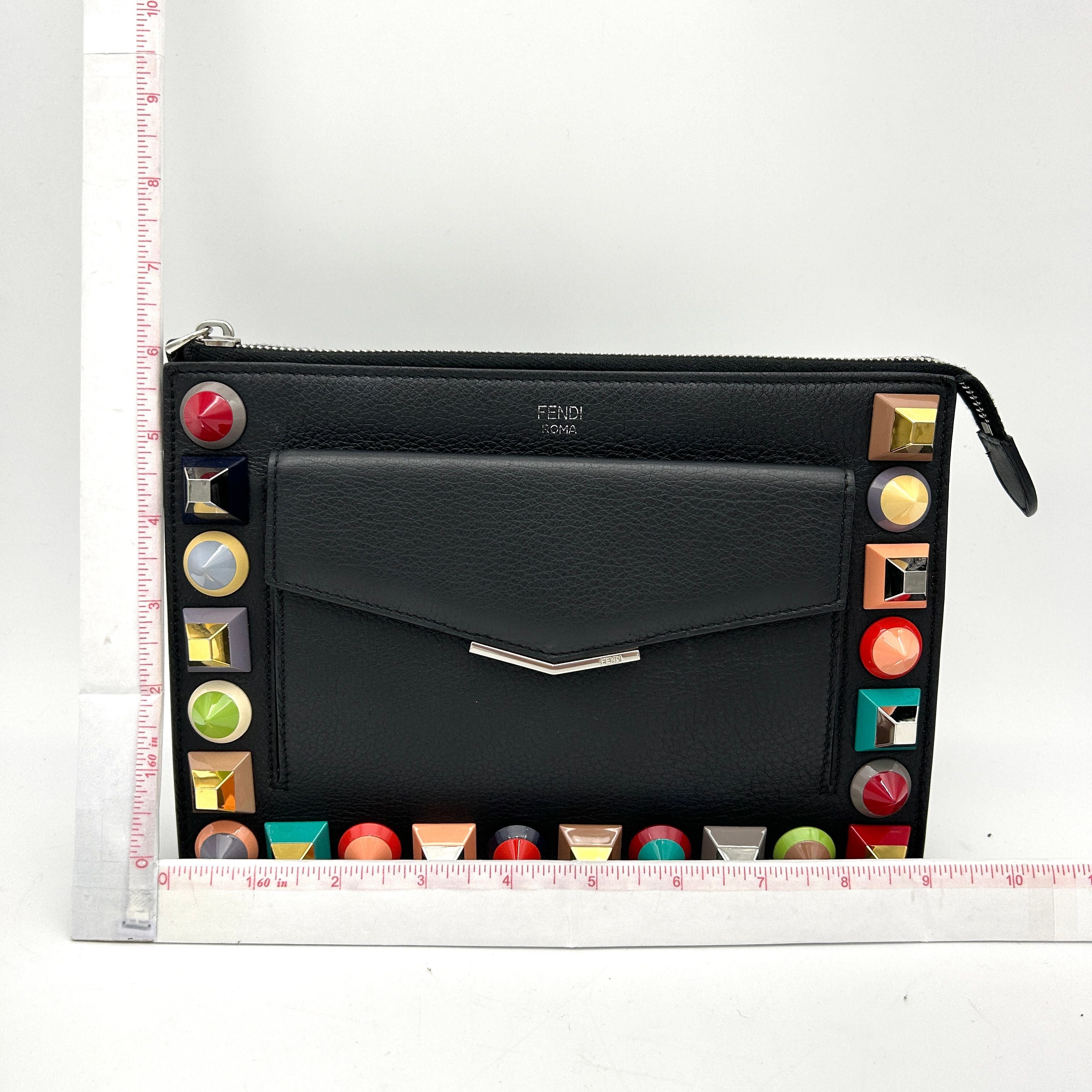 FENDI Vitello Dolce Studded Mini 2Jours Pouch Black Multicolor  LA14593