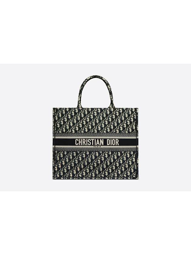 Oblique Embroidery Large Book Tote Bag Blue Dior
