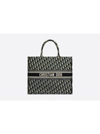 Oblique Embroidery Large Book Tote Bag Blue Dior