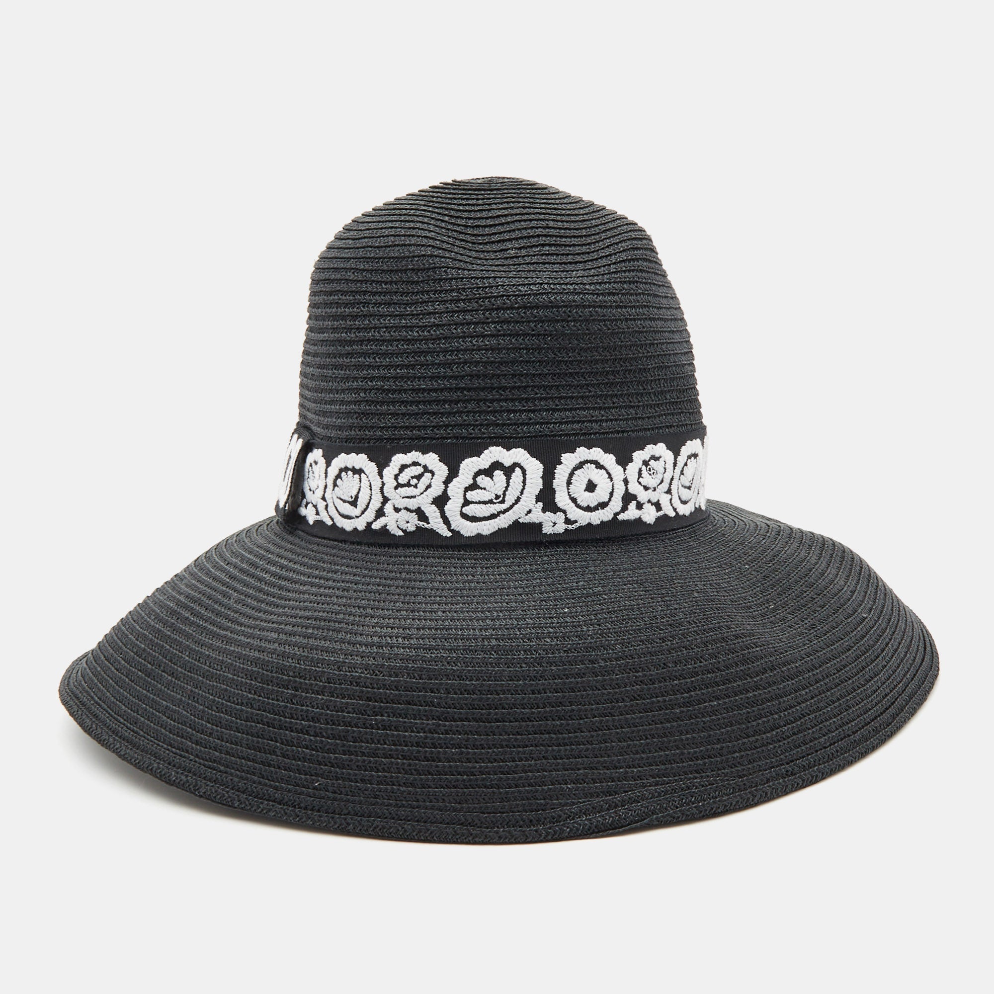 Dior Christian Black Straw Daytime Roses Hat