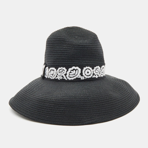 Dior Christian Black Straw Daytime Roses Hat