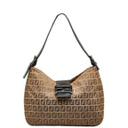FENDI Zucchino Shoulder Bag in Canvas Leather Brown Ladies