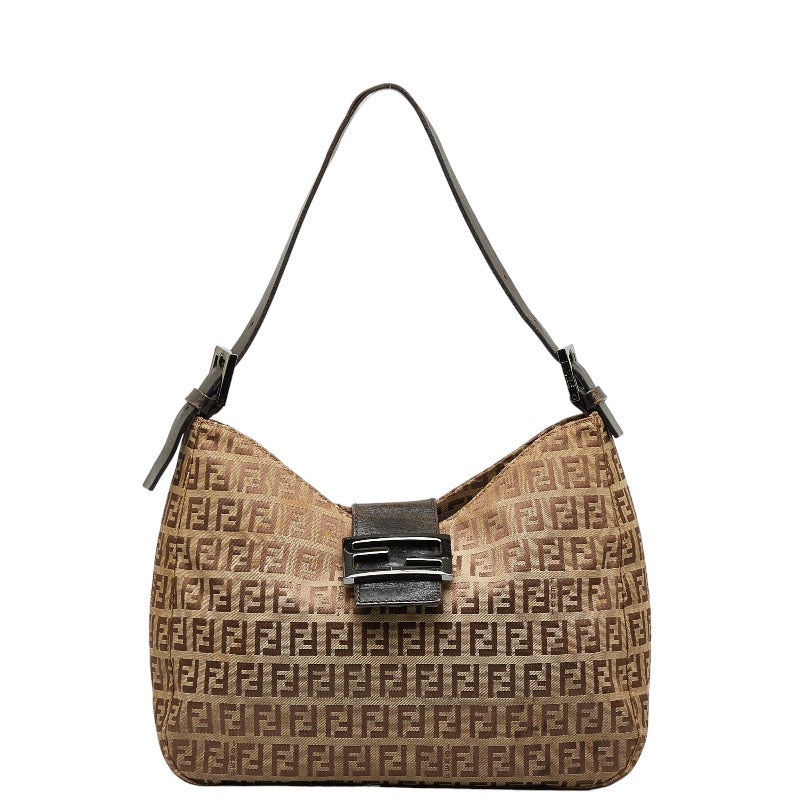 FENDI Zucchino Shoulder Bag in Canvas Leather Brown Ladies