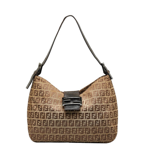 FENDI Zucchino Shoulder Bag in Canvas Leather Brown Ladies