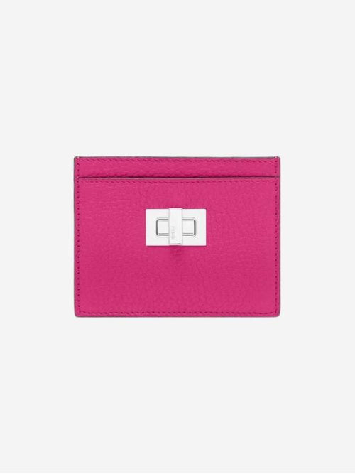 Fendi Peekaboo Selleria Leather Business Card Wallet Fuchsia Pink