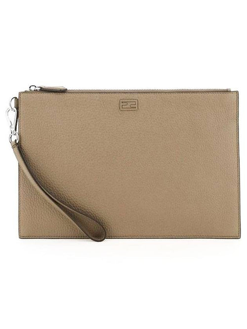 Fendi FF Logo Flat Leather Clutch Bag Beige