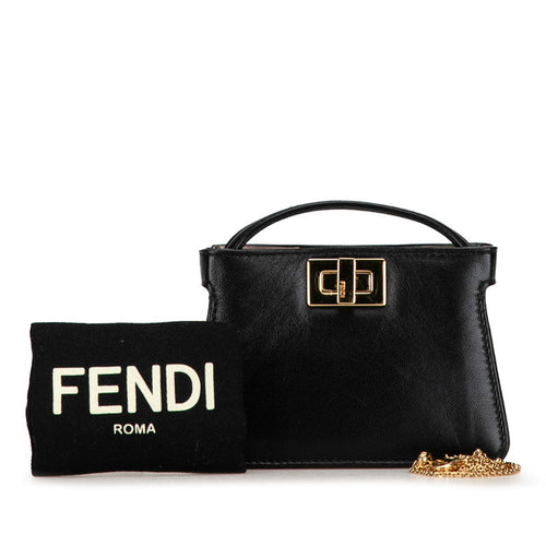 Fendi Nano Peacebu Chain Mini Shoulder Bag Charm 7AR993 Black G Leather  Fendi